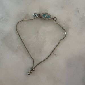 Turquoise evil eye adjustable silver bracelet